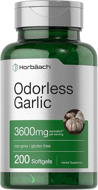 Horb?ach Odorless Garlic Softgels 3600 mg | 200 Count | Ultra Potent Garlic Extract | Non-GMO & Gluten Free Supplement