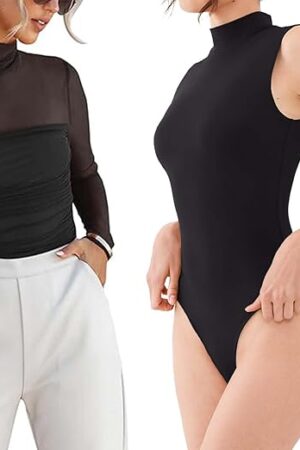 Women's Sexy Mock Turtleneck Bodysuits Summer Tops