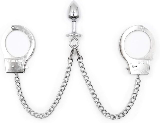 Anal Plug with Butt Plug Trainer Long Chain Handcuffs Stainless Steel SM Bed Restraint Set Sex Toys +Fetish Blindfold Couple Flirt for Unisex