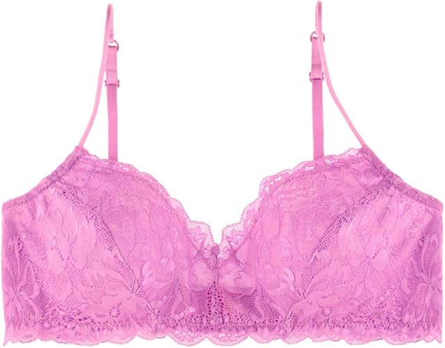 Women's Comfortable Wireless Lace Bralette with Triangle Cups and Adjustable Straps