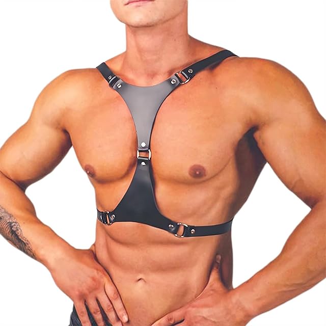 Harness Belt Costume for Men, Men's Leather Body Chest Sexy Body Harness Belt Restraints Adjustable Buckle Clothes Outfits, Nightclub Cosplay Clubwear #6