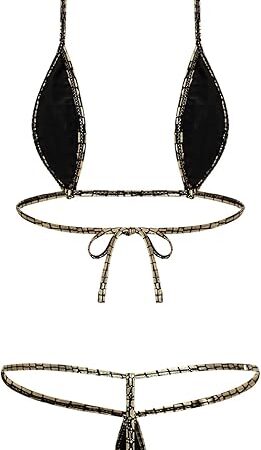 Womens Sexy Halter Micro Brazilian Bikini Set Lace-up Bra Tops Lingerie Swimsuit with Thong