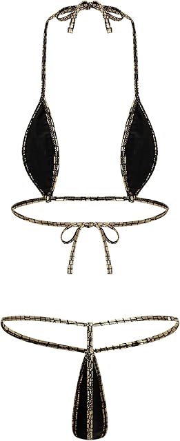 Womens Sexy Halter Micro Brazilian Bikini Set Lace-up Bra Tops Lingerie Swimsuit with Thong