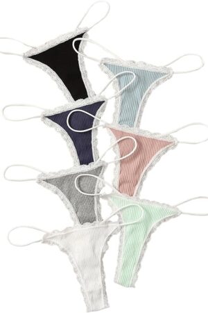 Women's 7 Pack Lace G String Underwear Cute Thongs Seamless Sexy Panties