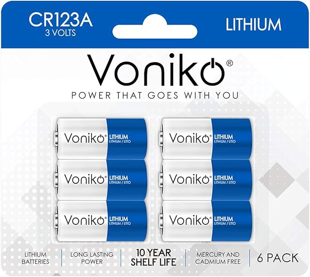 Voniko CR123A Lithium Batteries (6-Pack) ? Photo Non-Rechargeable Lithium Battery ?3 Volt 123 Battery Lithium 10 Years Shelf Life