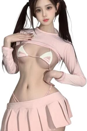 Anime Cosplay Lingerie for Women Sexy Maid Outfit Kawaii Cat Costumes Japanese Lolita Role Playing Sissy Femboy Skirt Pink