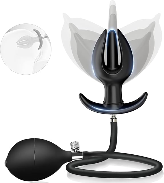 Expand Silicone Inflatable Anal Plug Adult Toys, Oversized Enema Training Butt Plug Anal?Male Sex Toy for Men Women Beginners Black