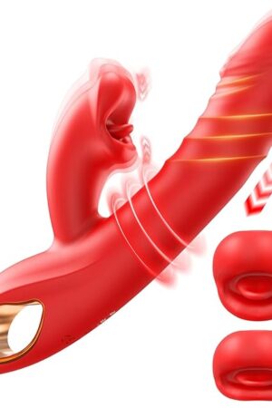 Vibrator Thrusting Dildo Adult Sex Toys, 4IN1 G Spot Vibrators Tongue Clitoral Stimulator Rose Sex Toy Dildos with 10 Vibrating 5 Thrusting & Licking Biting Modes, Nipple Anal Women Couples Sex Toys