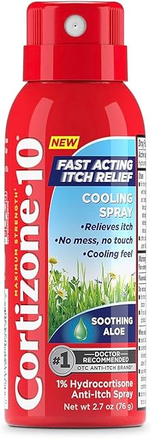 Cortizone 10 Maximum Strength Soothing Aloe Itch Relief Cooling Spray, 1% Hydrocortisone, Fast-Acting, Anti-Itch Spray for Bug Bites, Rash, Eczema, Psoriasis, Poison Ivy, Oak, Sumac, 27 oz