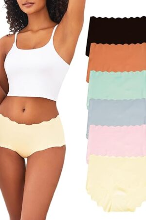 High Waisted Underwear Women's Seamless Hipster Underwear No Show Sexy Cheeky Panties 6 Pack