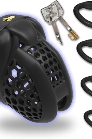 3D Printed Cock Cage with 4 Curved Snap Rings Small Honeycomb Chastity Devices for Men SM Fetish Extreme Bondage Sex Toys for Men Trainer (Black,Arc-Small)