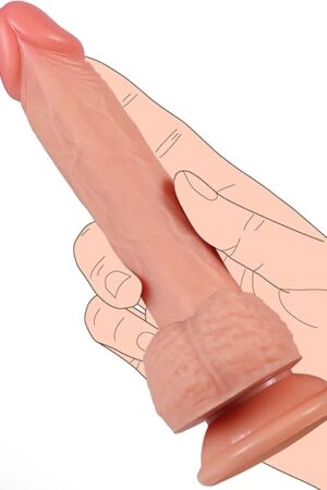 63 Inch Realistic Thin Dildo for Beginners, Soft Skinny Dildo Mini Anal Dildo with Balls & Strong Suction Cup, Silicone Slim Small Dildo Fake Penis Sex Toys for Women Gay G-Spot & Anal Play