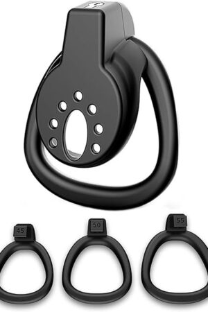 Flat Chastity Cage Male Chastity Device Lightweight Cock Cage Adult Sex Toys for Men with 3 Size Rings and Invisible Vertical Lock Penis Cage for Couples Male Adult