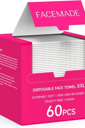 60 Count XXL Disposable Face Towels 12" ? 12", 100% USDA Biobased Face Towelettes Disposable, Clean Facial Towels for Makeup and Clean Skin, Super Soft and Thick Dry Wipes Club