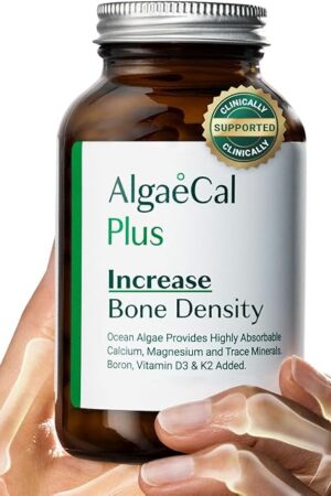 ALGAECAL Organic Red Algae Calcium Supplement for Bone Density, Vitamin K2 MK7 (100mg), Vitamin D3 (1600 IU), Magnesium (350mg) & Trace Minerals & Strength, Easy to Swallow, 120 Veggie Caps