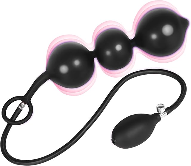 Inflatable Anal Beads Silicone Anal Toys with Air Pump Detachable Anal Sex Toys with Safe Pull Ring in Black Adjustable Size Anal Plug for Adult Sex Toy