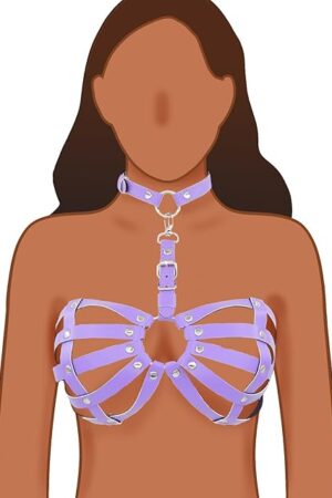 BDSM Harness Sexy Bra with Sex Collar Bondage Gear & Accessories Kinky Sex Things Toys for Women Leather Restraints Adjustable BDSM Restraint Sexy Lingerie Fetish Adult SM Games Role Play Cosplay
