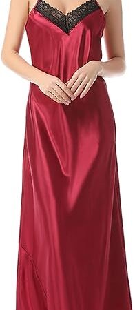 Women's 2 Pcs Ice Silky Pajama Set Full Slip Camisole Nightdress Bathrobe Set