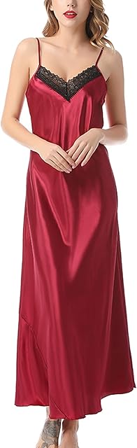 Women's 2 Pcs Ice Silky Pajama Set Full Slip Camisole Nightdress Bathrobe Set