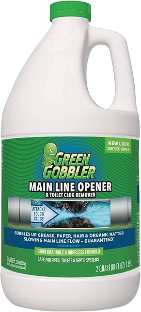 Green Gobbler Ultimate Main Drain Opener | Drain cleaner Hair Clog Remover | Works On Main Lines, Sinks, Tubs, Toilets, Showers, Kitchen Sinks | 64 fl oz