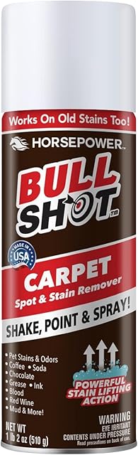 Bull Shot Carpet Spot & Stain Remover by Horsepower, AS-SEEN-ON-TV, Made In USA, Just Point & Spray, Stain-Lifting Foam-Action, Pet Stains & Odors, Coffee, Soda, Wine, Grease, New & Old Stains & More