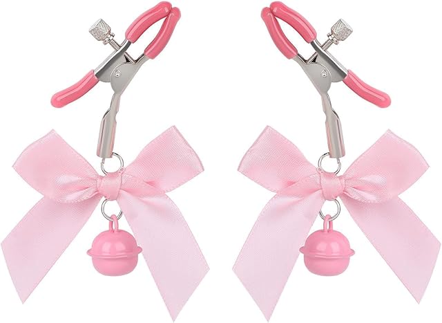2Pcs Body Jewelry Non Piercing Adjustable Clamps Stainless Steel Bow Nipple Clips with Bell Pressure Jewelry for Adults Women Men