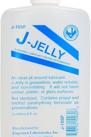 JorVet J-Jelly Veterinary Lubricant | Smooth, Clear Gel for Safe Obstetrical & Rectal Care with Methylcellulose Formula | Perfect for Dogs, Cats, Small Pets | Reusable Flask Trusted by Vet | 8 Oz