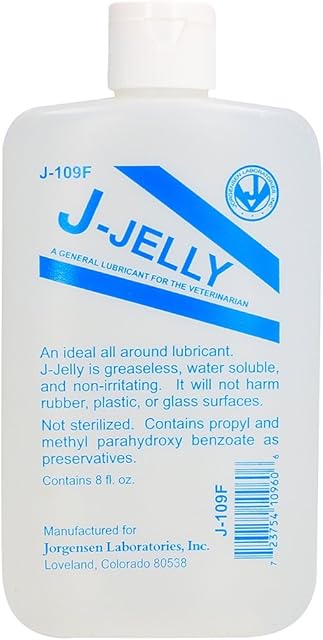 JorVet J-Jelly Veterinary Lubricant | Smooth, Clear Gel for Safe Obstetrical & Rectal Care with Methylcellulose Formula | Perfect for Dogs, Cats, Small Pets | Reusable Flask Trusted by Vet | 8 Oz