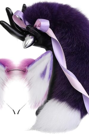 Artificial Handmade,Butt Plug Fox Tail,Deep Purple-White,Anal Stainless Steel,Anal Plug,Sexy Anus Toy,SM Props,Cosplay Sex Toys Set,Female Anal Expander,Coloured Tail-40Tail||2.8CM Anal Plugs