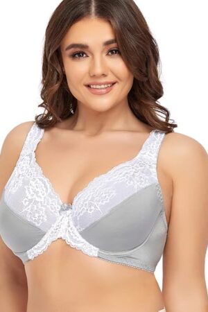 Women's Plus Size Full Coverage Lace Bra Underwire Non Padded Push up Bralette