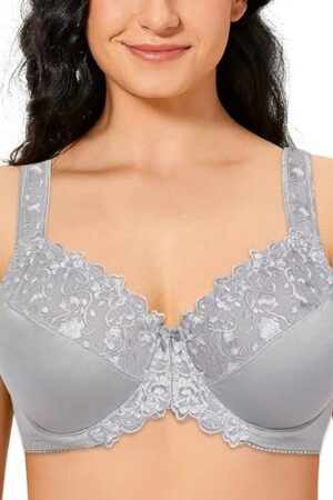 Women's Full Coverage Floral Lace Underwired Bra Plus Size Non Padded Comfort Bra