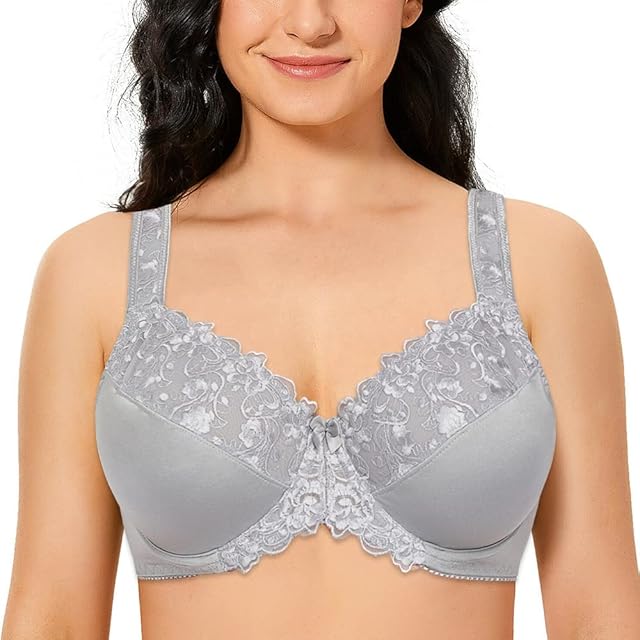 Women's Full Coverage Floral Lace Underwired Bra Plus Size Non Padded Comfort Bra