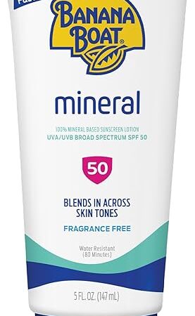 Banana Boat Mineral Sunscreen SPF 50 Lotion, 5oz | Zinc Oxide Sunscreen Lotion, Beach Essentials, SPF 50 Sunblock, 5oz