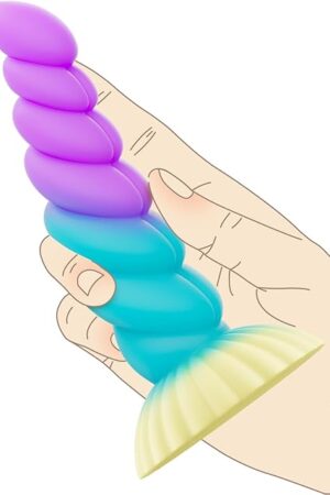 Beginner Dildo 5 inch Anal Dildo, Small Suction Cup Dildos for Prostate & G Spot,Pink & Blue Soft Curved Dildos with Ribbed, Silicone Unicorn Realistic Dildo Anal Sex Toy for Men Women Couples