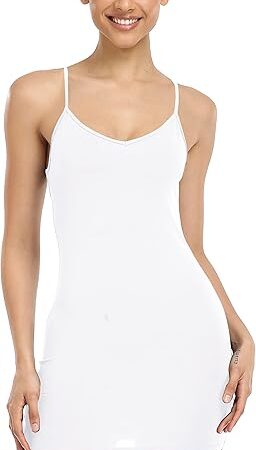 Full Slips Dress for Women Adjustable Spaghetti Strap V Neck Under Dress Camisole Mini Slip Dress
