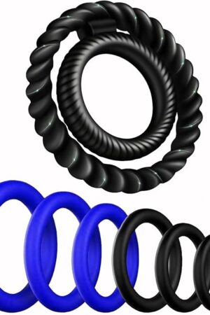 Cock Ring Silicone Penis Rings Set 7 PCS Men?s Cock Rings Penis Sleeve for Erection Enhancing Soft Stretchy Male Sex Toys Adult Toys Sexual Stimulation Device for Couples Pleasure (Blue)
