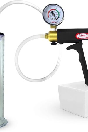 LeLuv Penis Pump Maxi Black Handle with Gauge, Clear Hose - 9 inch Length x 1.75 inch Diameter Wide Flange Cylinder