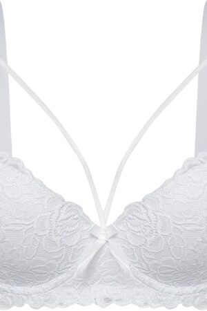 Women's White Lace Bra with Straps Cross Design - Sexy Supportive Underwear