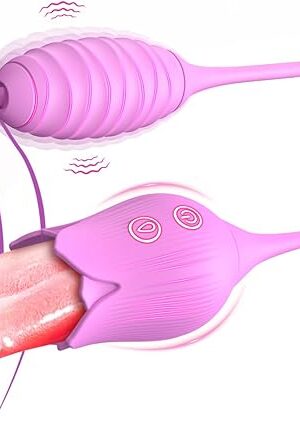 Vibrator Adult Sex Toys for Women, Rose Stimulator 4 in 1 Clitoral Vibrator/Tongue Licking - Insertable Tongue Licking Adult Toy - Vibrating Anal Plugs, Female Sucking Clit Stimulator with 10 Modes