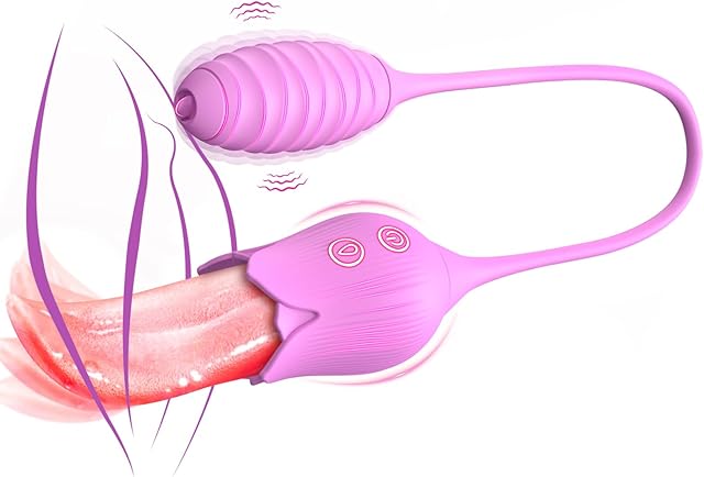 Vibrator Adult Sex Toys for Women, Rose Stimulator 4 in 1 Clitoral Vibrator/Tongue Licking - Insertable Tongue Licking Adult Toy - Vibrating Anal Plugs, Female Sucking Clit Stimulator with 10 Modes