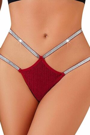 Heevina Women G Strings Panties Ribbed Shiny Strappy Hollow Out Sexy T Back Thongs Low Rise Underwear Tangas Fashion