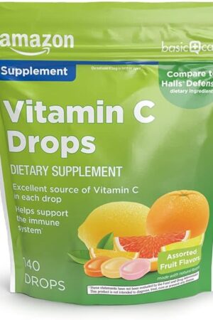 Amazon Basic Care Vitamin C Supplement Drops, Lemon, Orange & Grapefruit, 140 count (Previously SoundHealth)