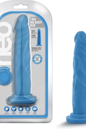 Blush Neo 7.5" Realistic Dual Density Dildo, Sensa Feel Lifelike Cock - Suction Cup, Strap-On Compatible - Beginners Anal, Vaginal or Pegging Play Adult Sex Toy for Women, Men & Couples - (Neon Blue)