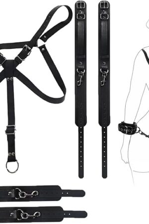 BDSM Kit Restraint Sex Toy Set, 3Pcs Leather Adult BDSM Bondage Kit with Adjustable Handcuffs Ankle Cuffs Bondage Gear & Accessories Kits SM Games Sex Toys for Women Men Couples