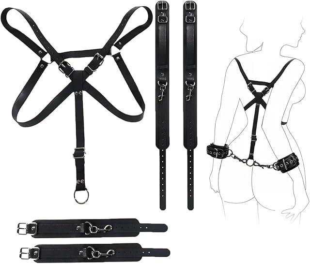 BDSM Kit Restraint Sex Toy Set, 3Pcs Leather Adult BDSM Bondage Kit with Adjustable Handcuffs Ankle Cuffs Bondage Gear & Accessories Kits SM Games Sex Toys for Women Men Couples
