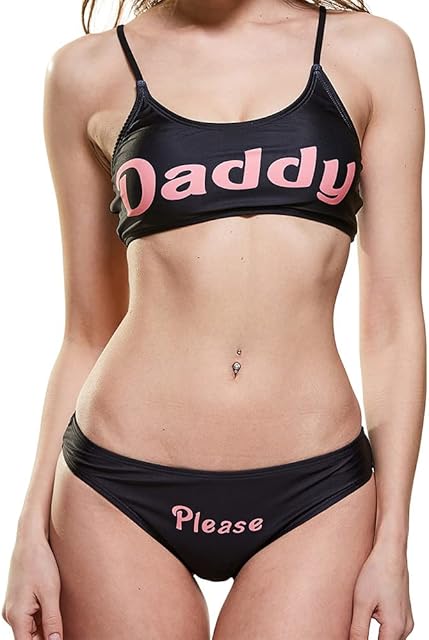 Women's sexy cosplay anime Kawaii lingerie letter Daddy lingerie 2-piece set swimsuit sports vest underwear