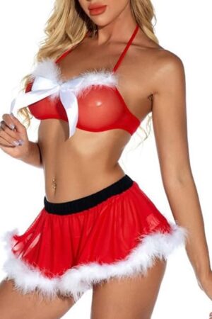 Women's Lingerie Sets Christmas Lingerie Babydoll Sexy Crop Tops and Mini Skirt Set Santa Outfits Red Xmas Costume