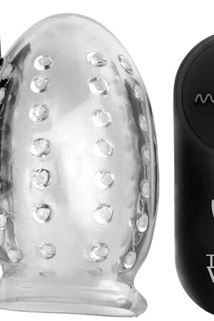 28X Rechargeable Penis Head Teaser Vibrator Toy with Remote for Men & Couples, Adult Sex Toy Bullet Vibrator Penis Tip Stimulator & Massager, Textured Inner Sleeve for Pleasure, Clear
