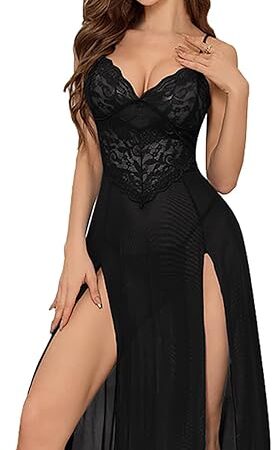 Women Lingerie Deep V Neck Nightwear One Piece Sexy Nightgowns Lace Babydoll Sleepwear Dress S-3XL