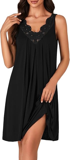 Women's Nightgown V Neck Lace Trim Chemise Sleepwear Lingerie Tank Dress Nightwear